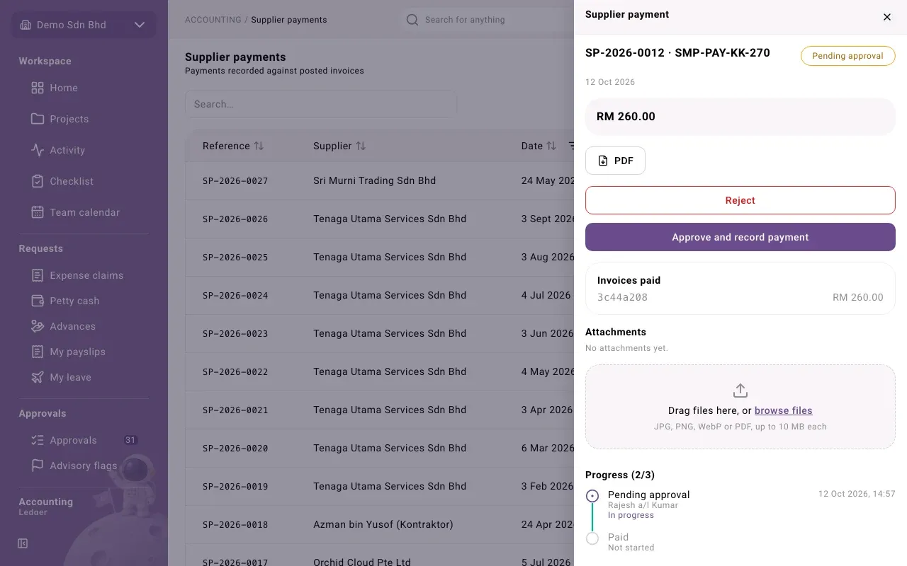 A supplier payment waiting for approval
