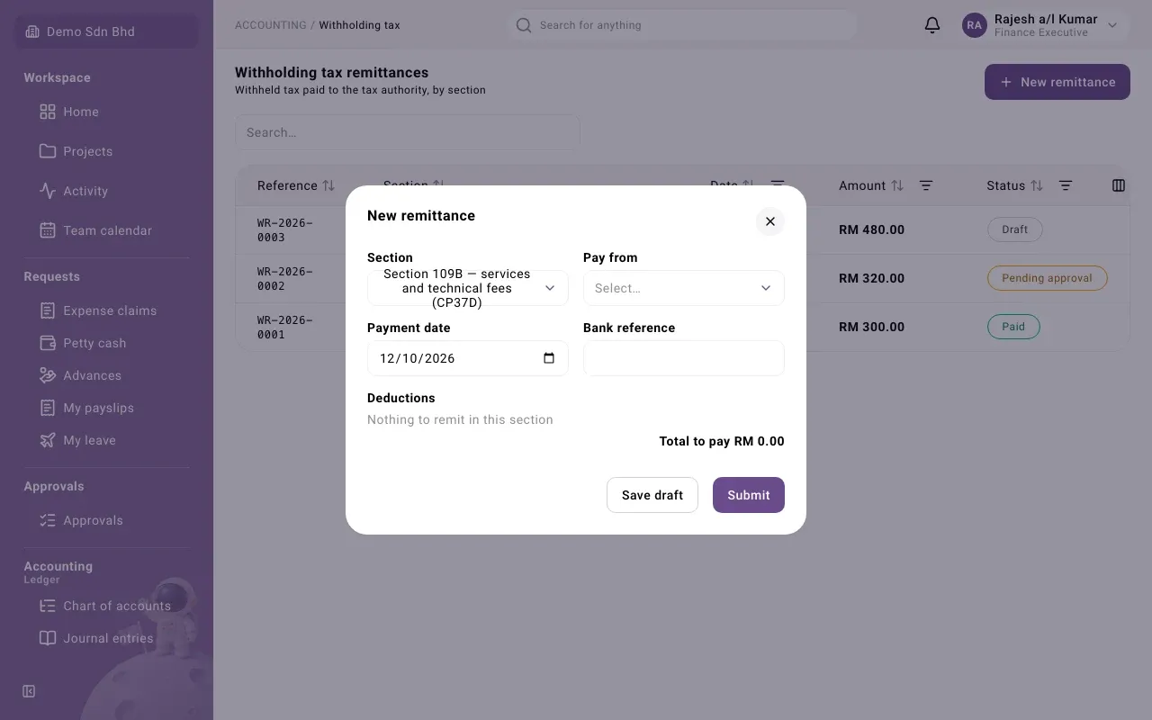 The New remittance form. Here nothing in section 109B is waiting to be remitted.