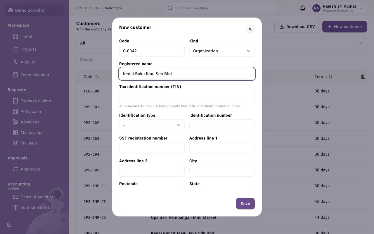 The New customer form