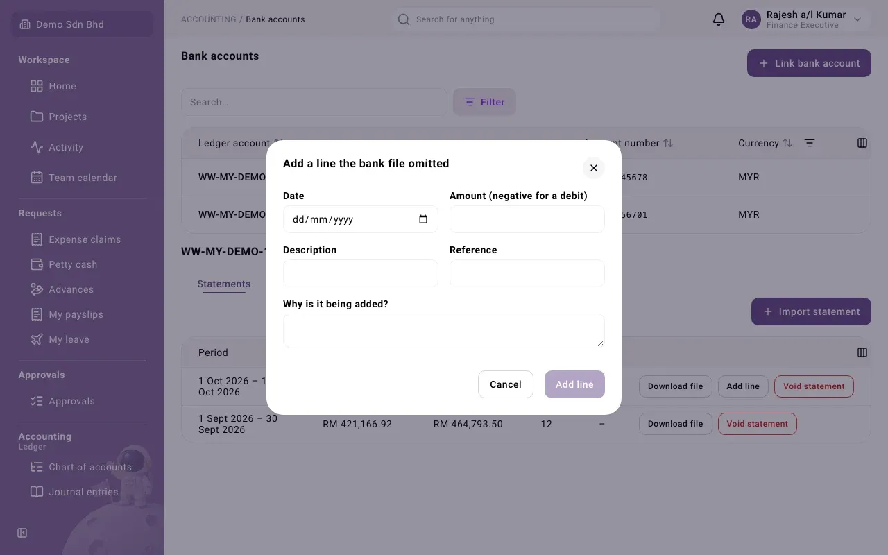Add a line the bank file omitted