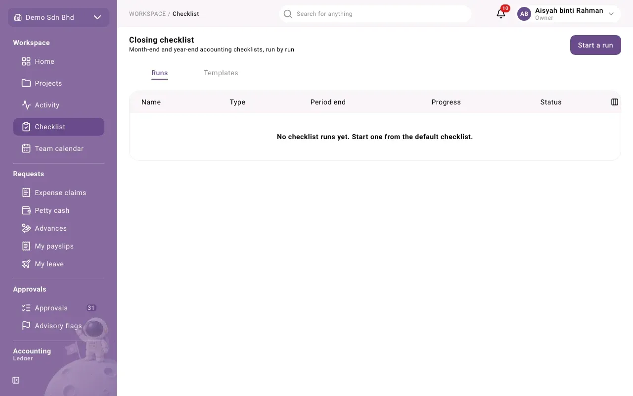 The closing checklist: runs and templates
