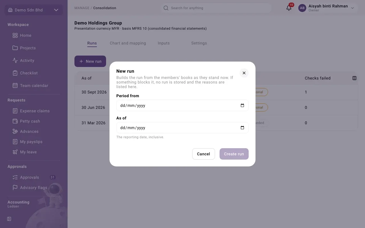 The New run dialog