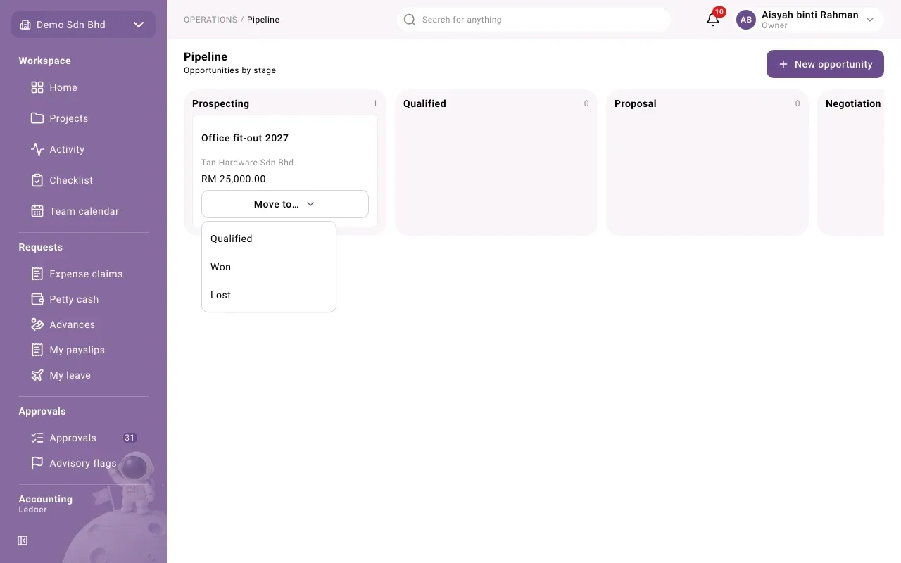 The Move to… menu on a card