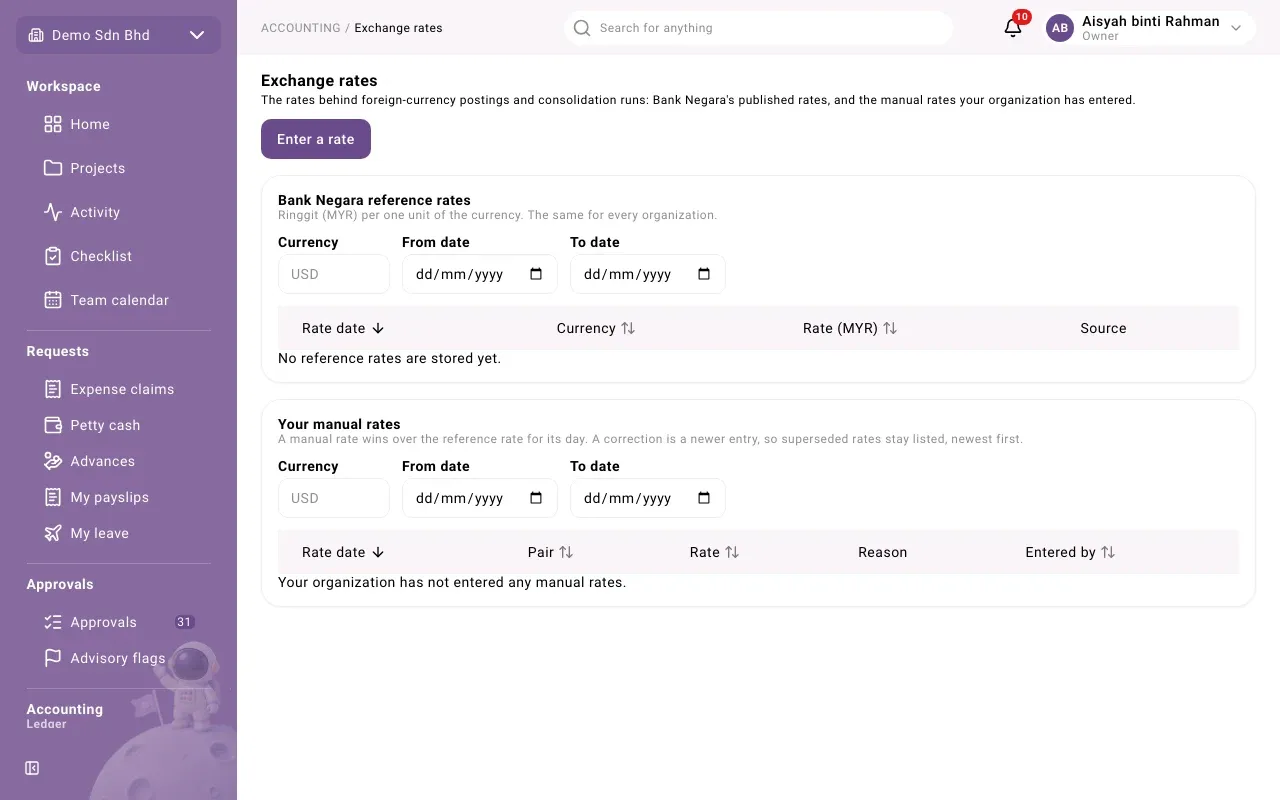Exchange rates: Bank Negara reference rates and your manual rates