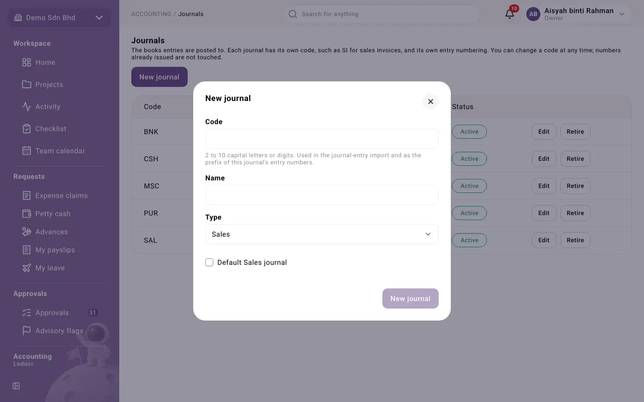 The New journal form