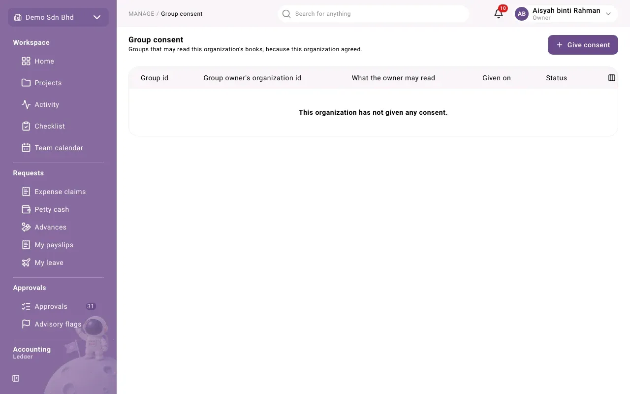 Group consent: the consents this organization has given