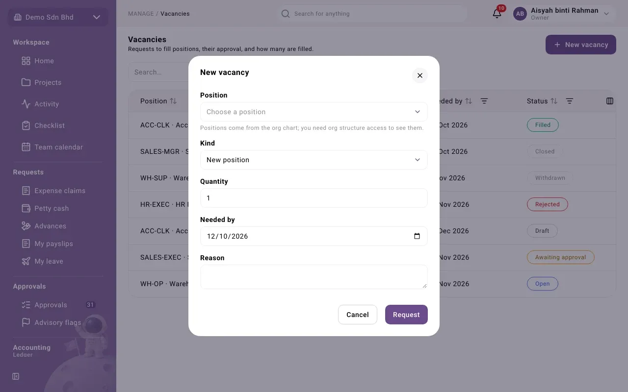 The New vacancy form