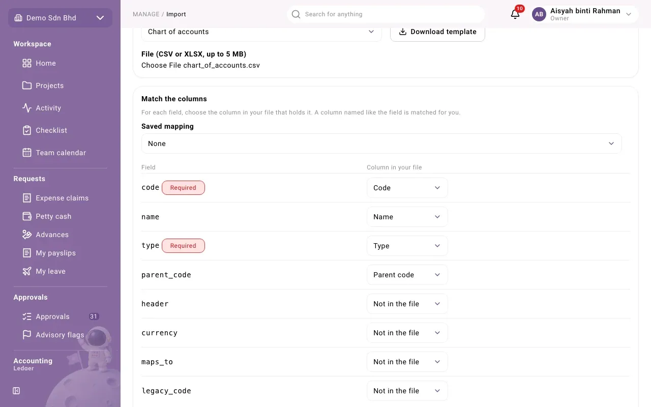 Matching the file’s columns to the fields