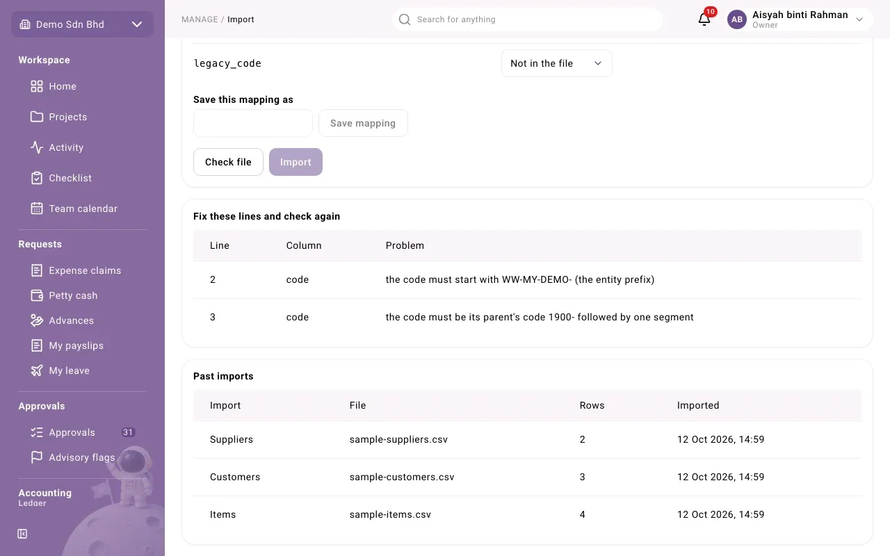 Problems found by Check file, listed by line and column