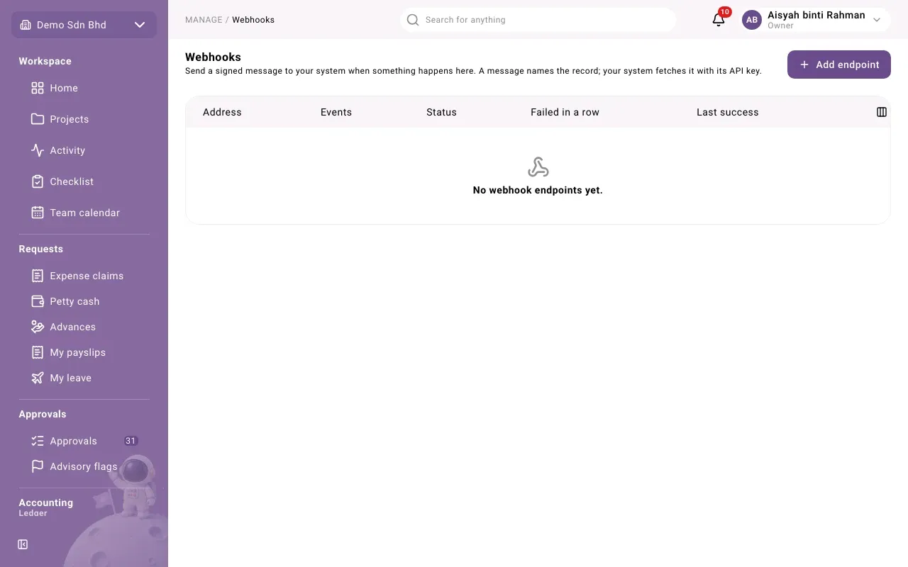 Webhooks: the endpoints and their state