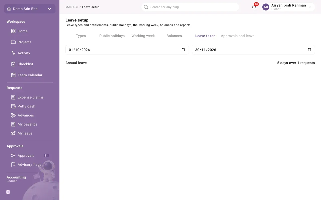 The Leave taken tab