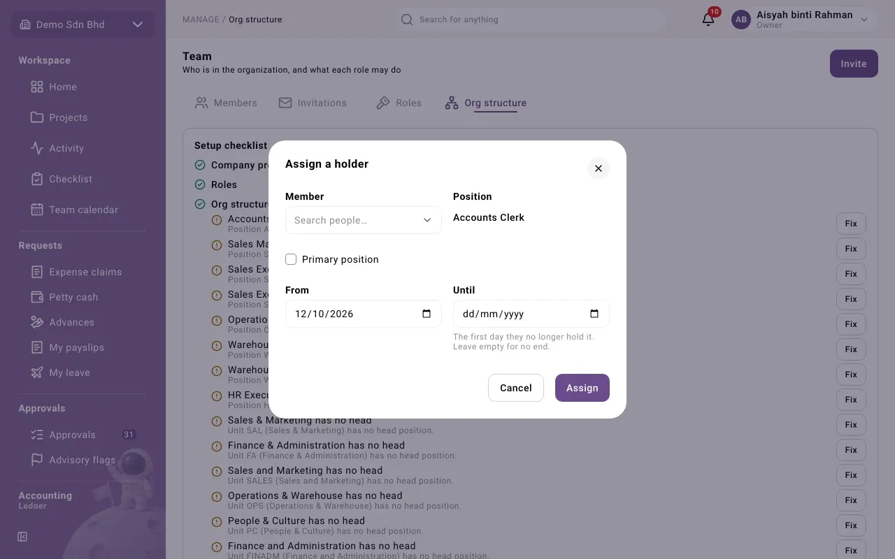 Assigning a member to a position