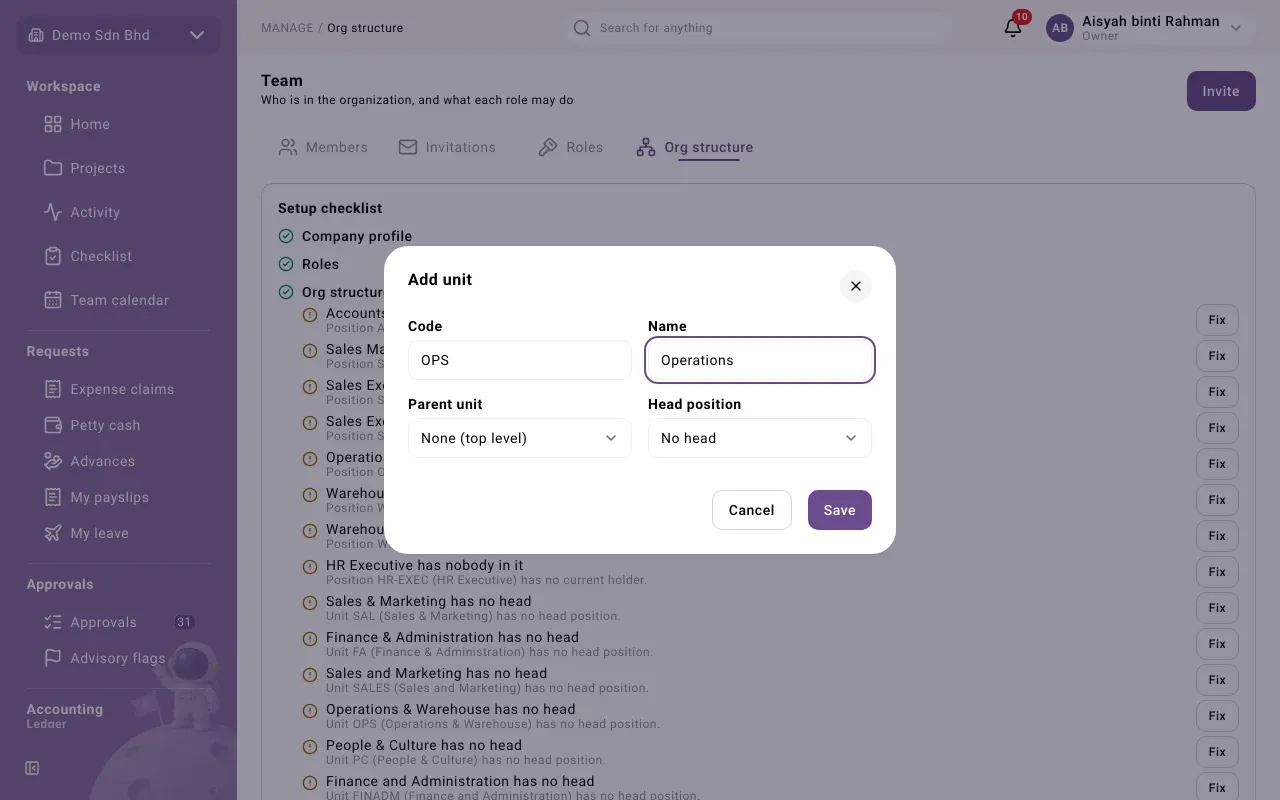 The Add unit form