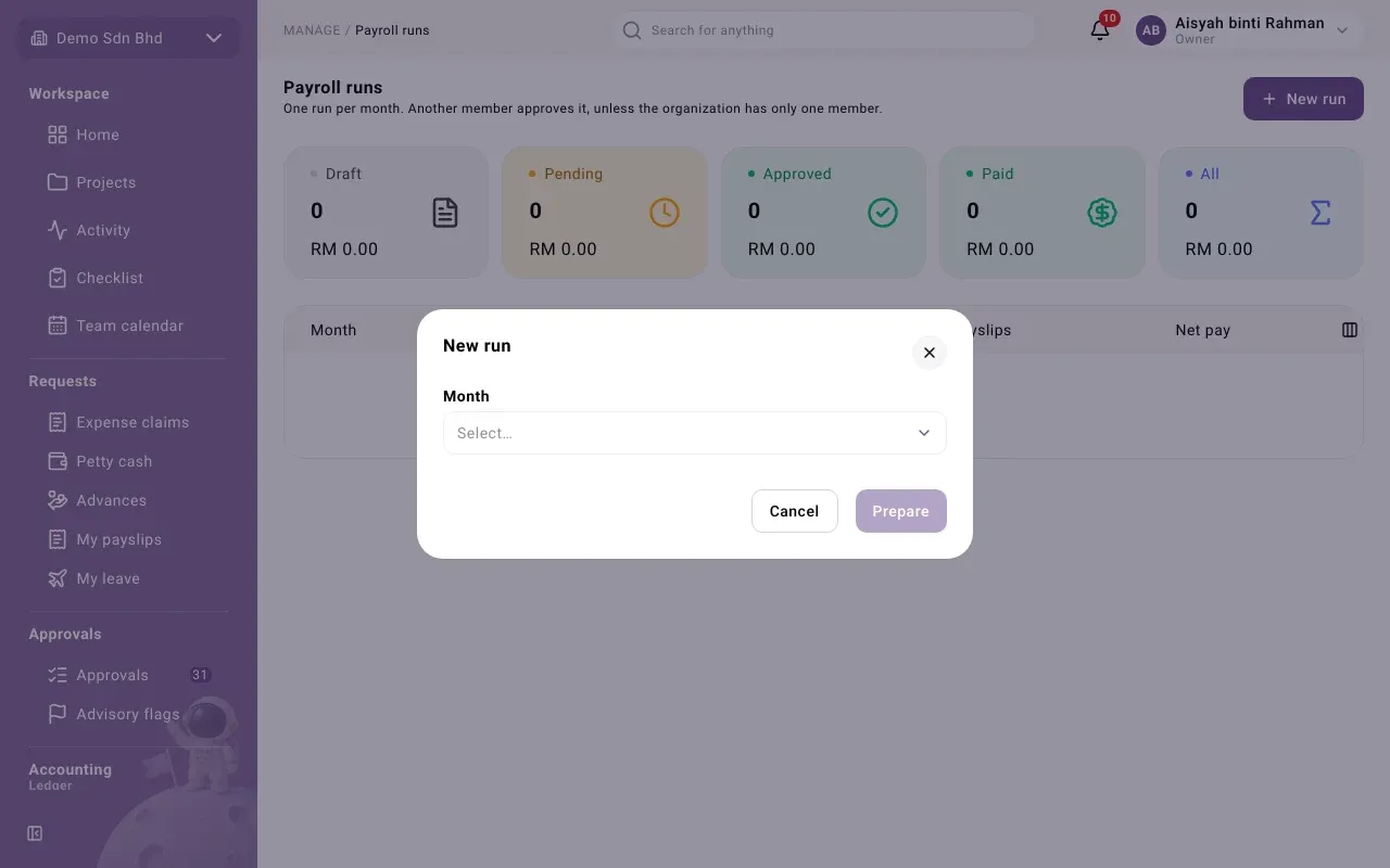 The New run dialog