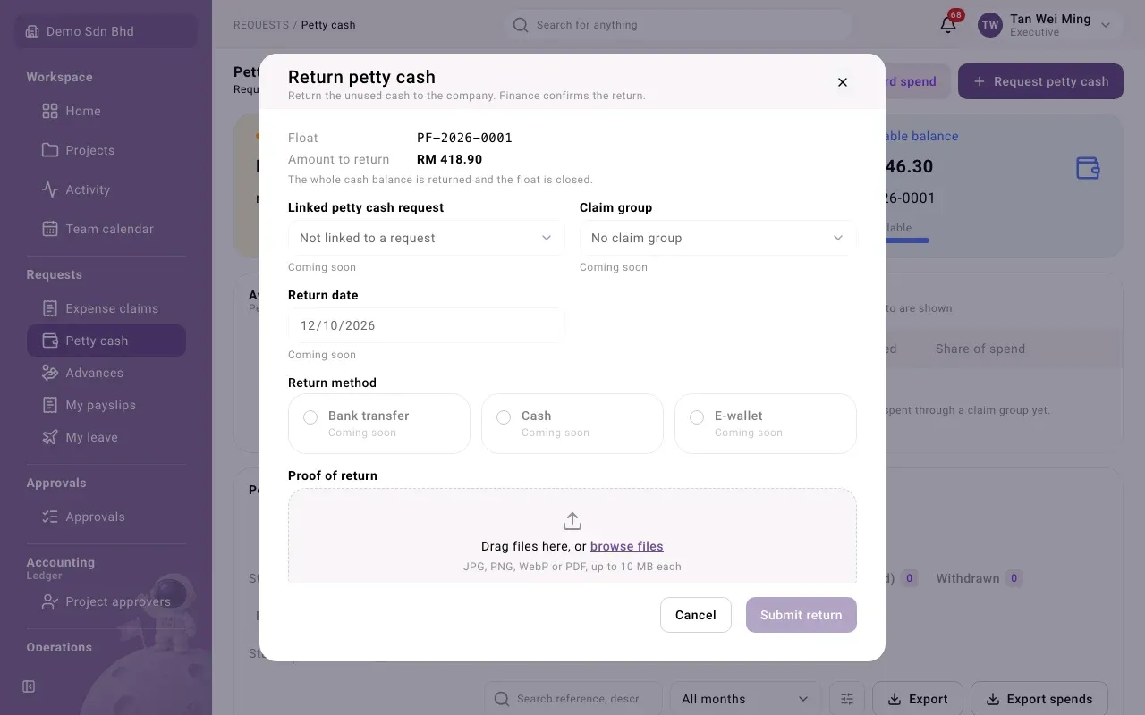 The Return petty cash form