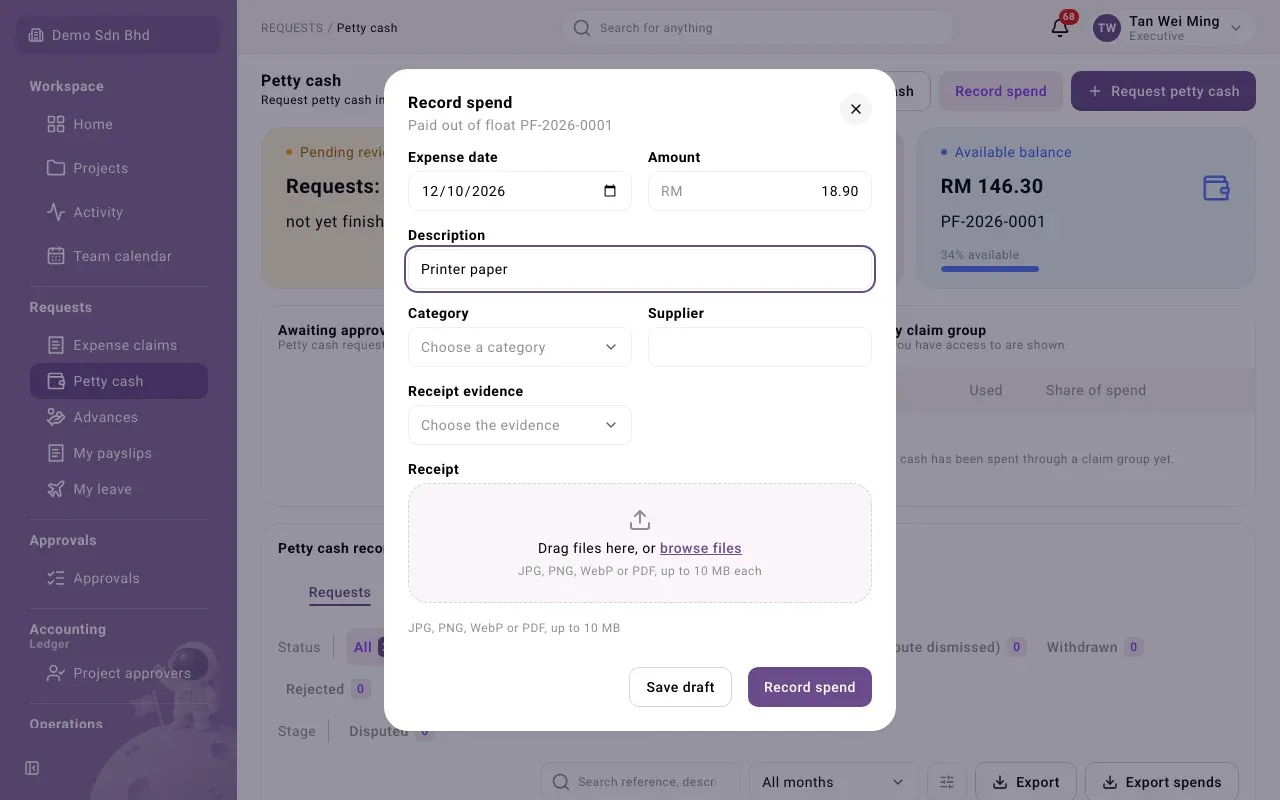 The Record spend form