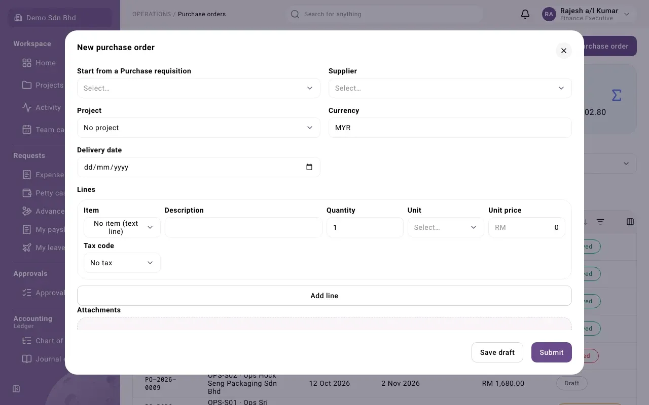 The New purchase order form