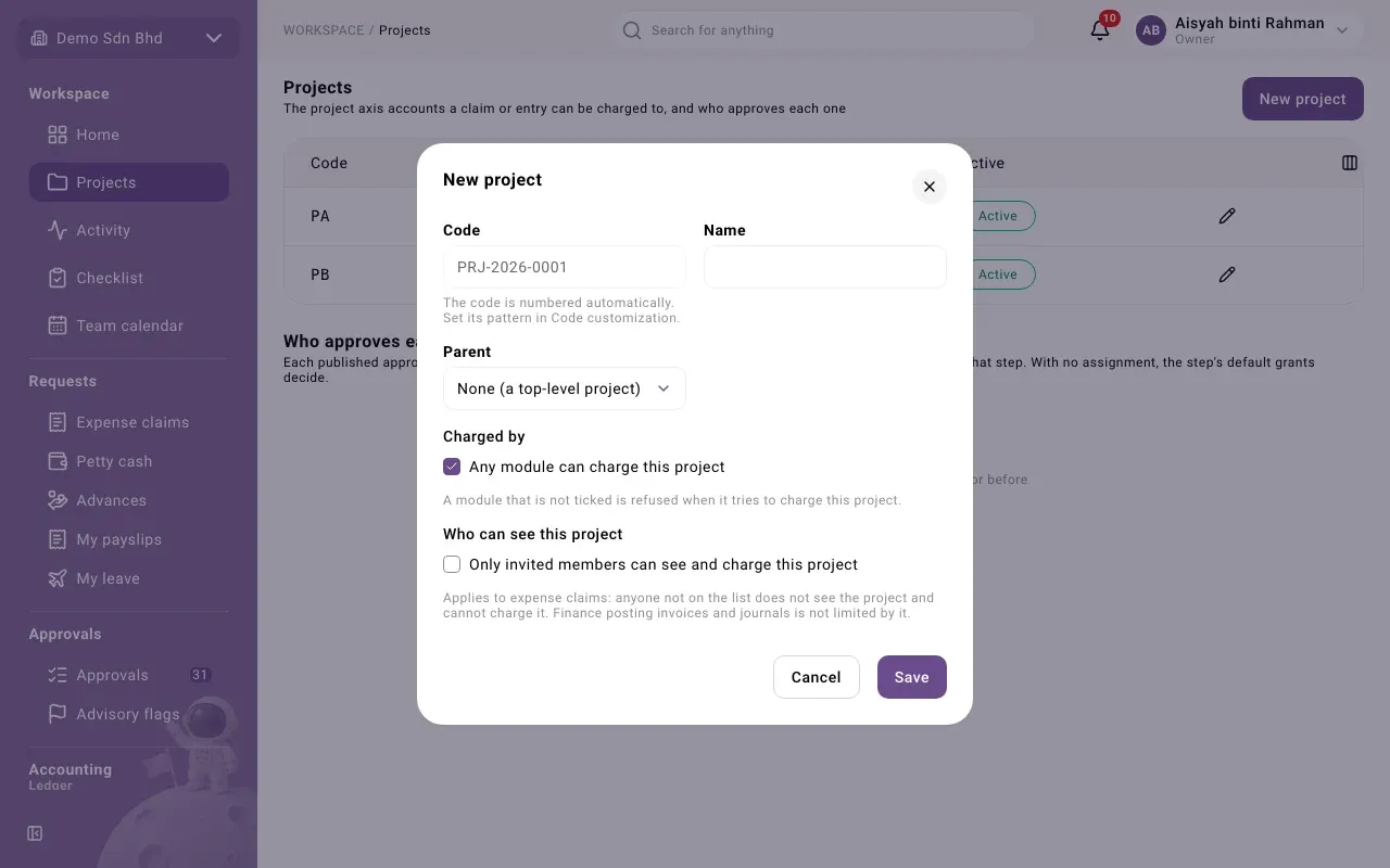 The New project form