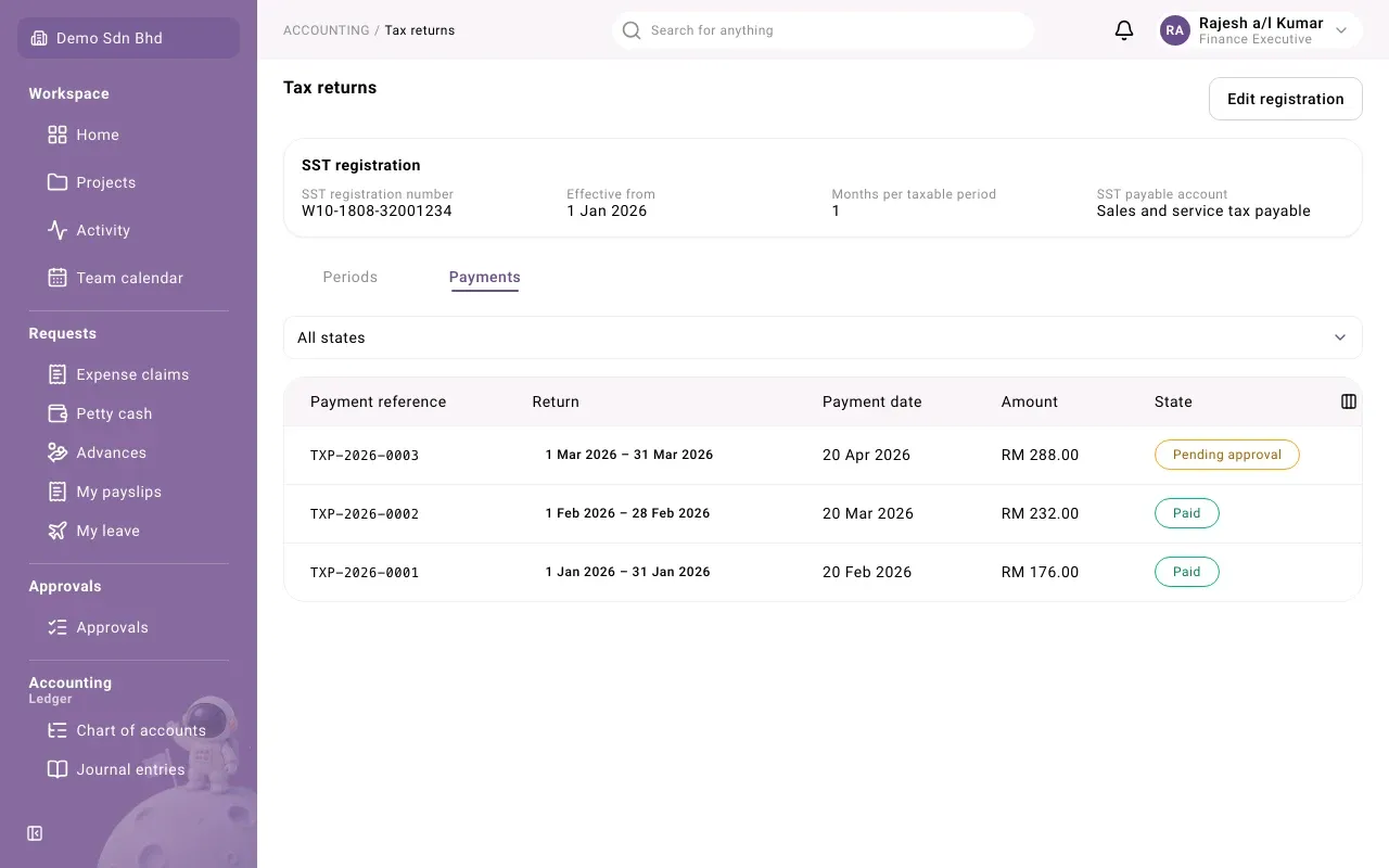 The Payments tab